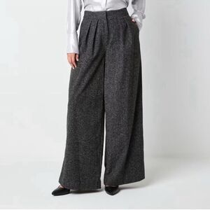 NWT ELEGANT WIDE-LEG PANTS Black melange Size 2